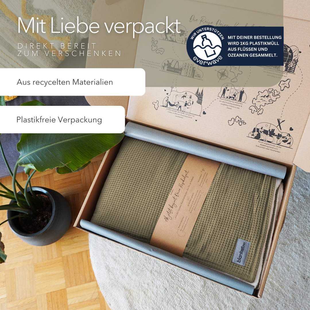 Kuscheldecke mit Ärmeln · Vollkommen · Oliv · Sandweiß