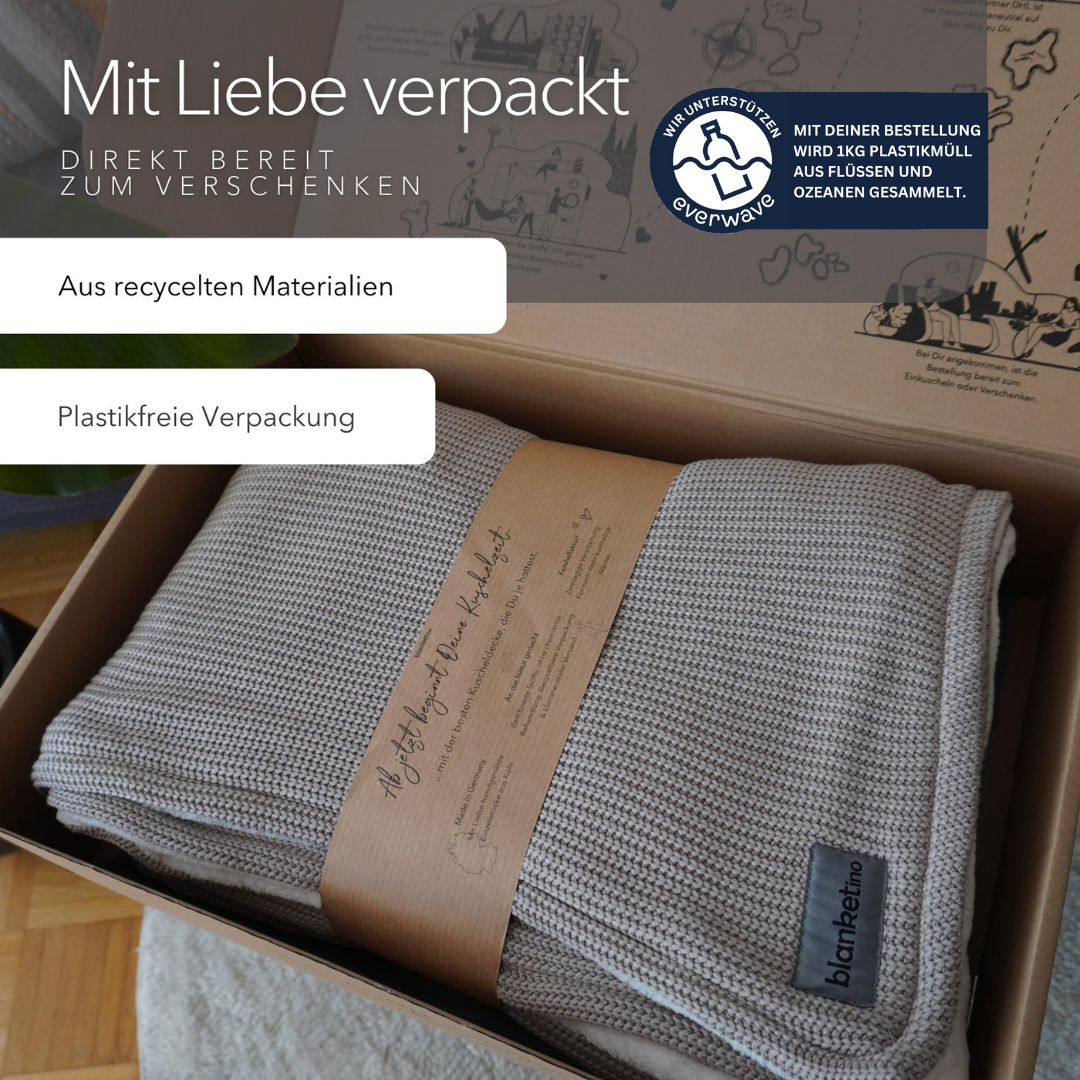 Kuscheldecke mit Baumwollstrick • Champagner