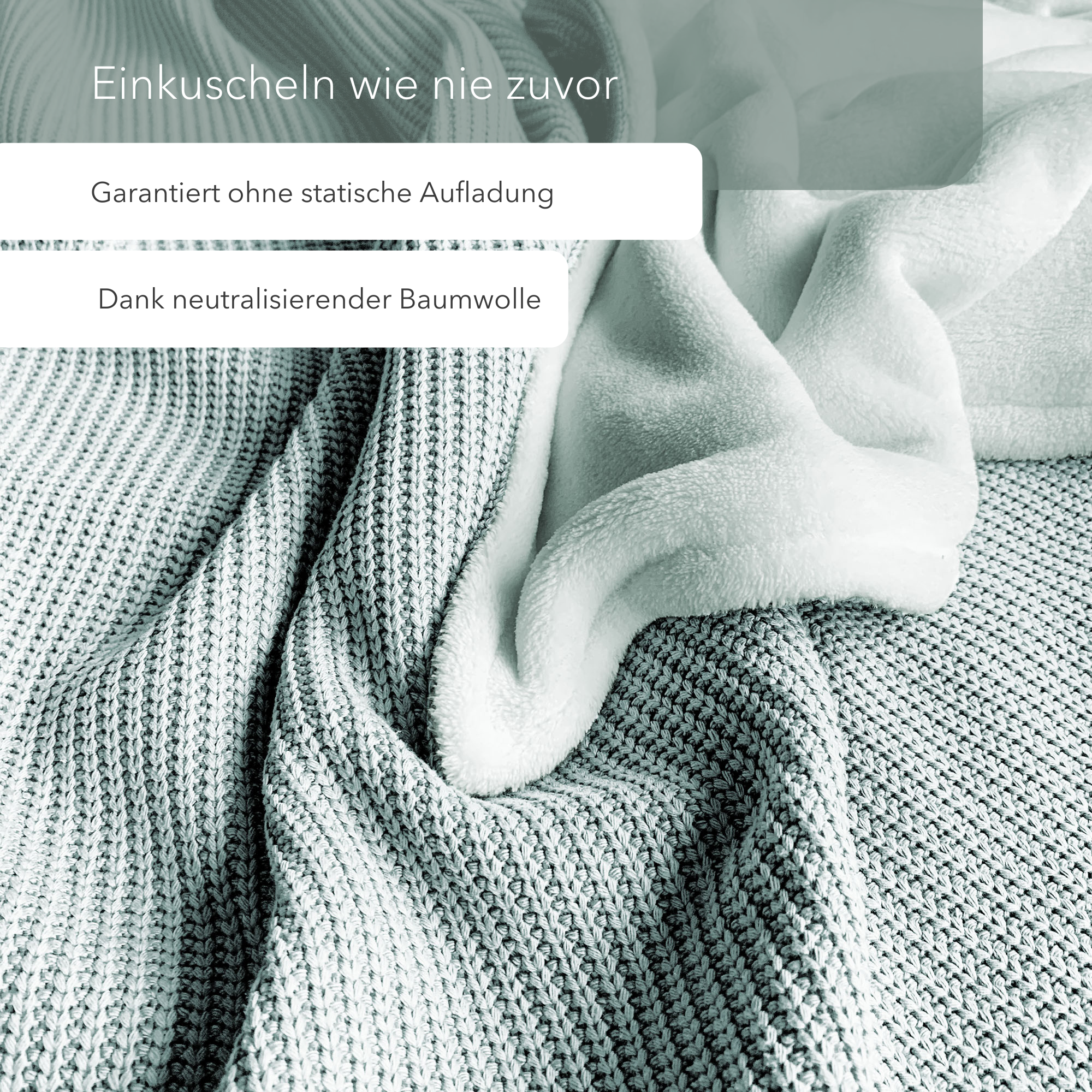 Kuscheldecke mit Baumwollstrick · Mint