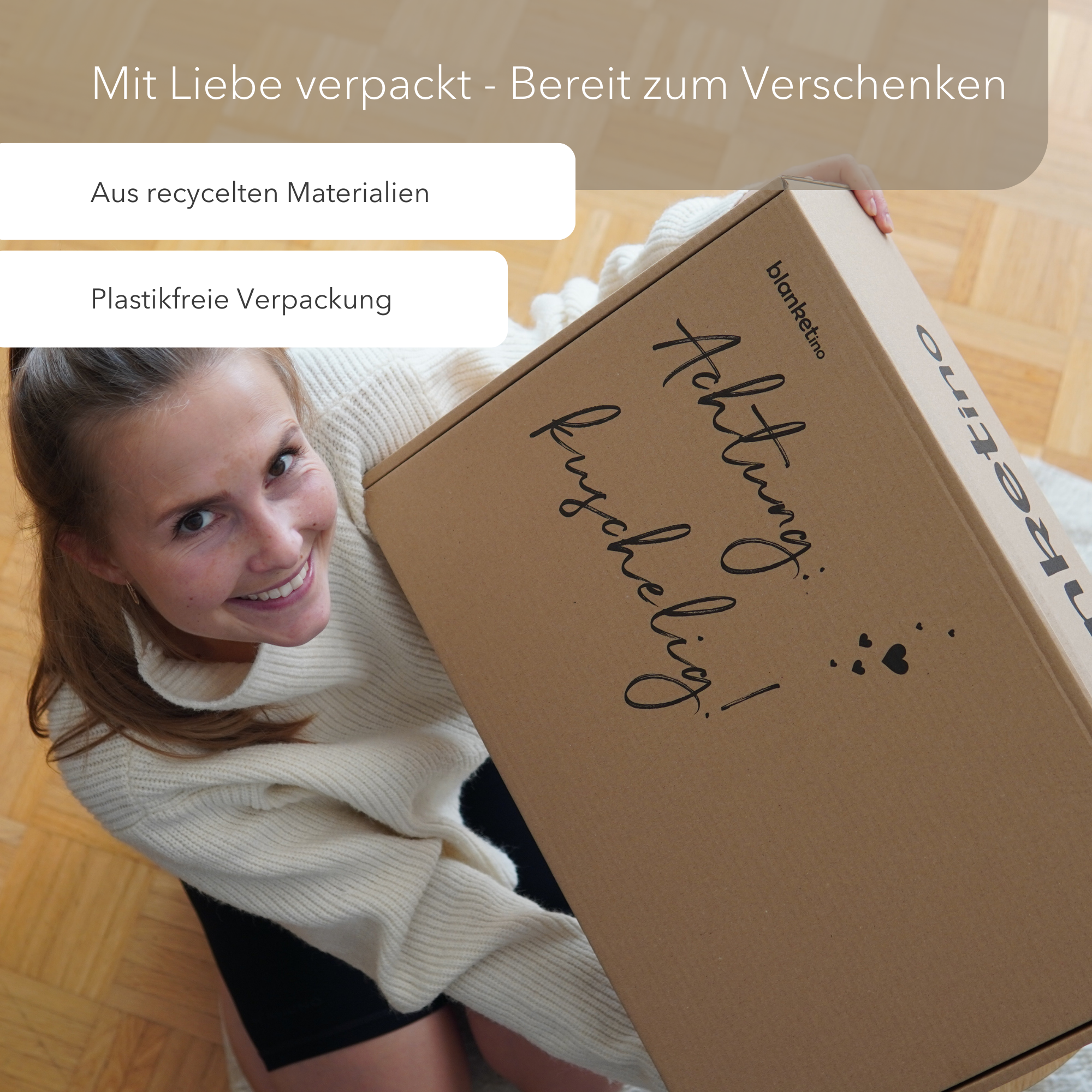 Kuscheldecke mit Baumwollstrick • Mandel-Beige