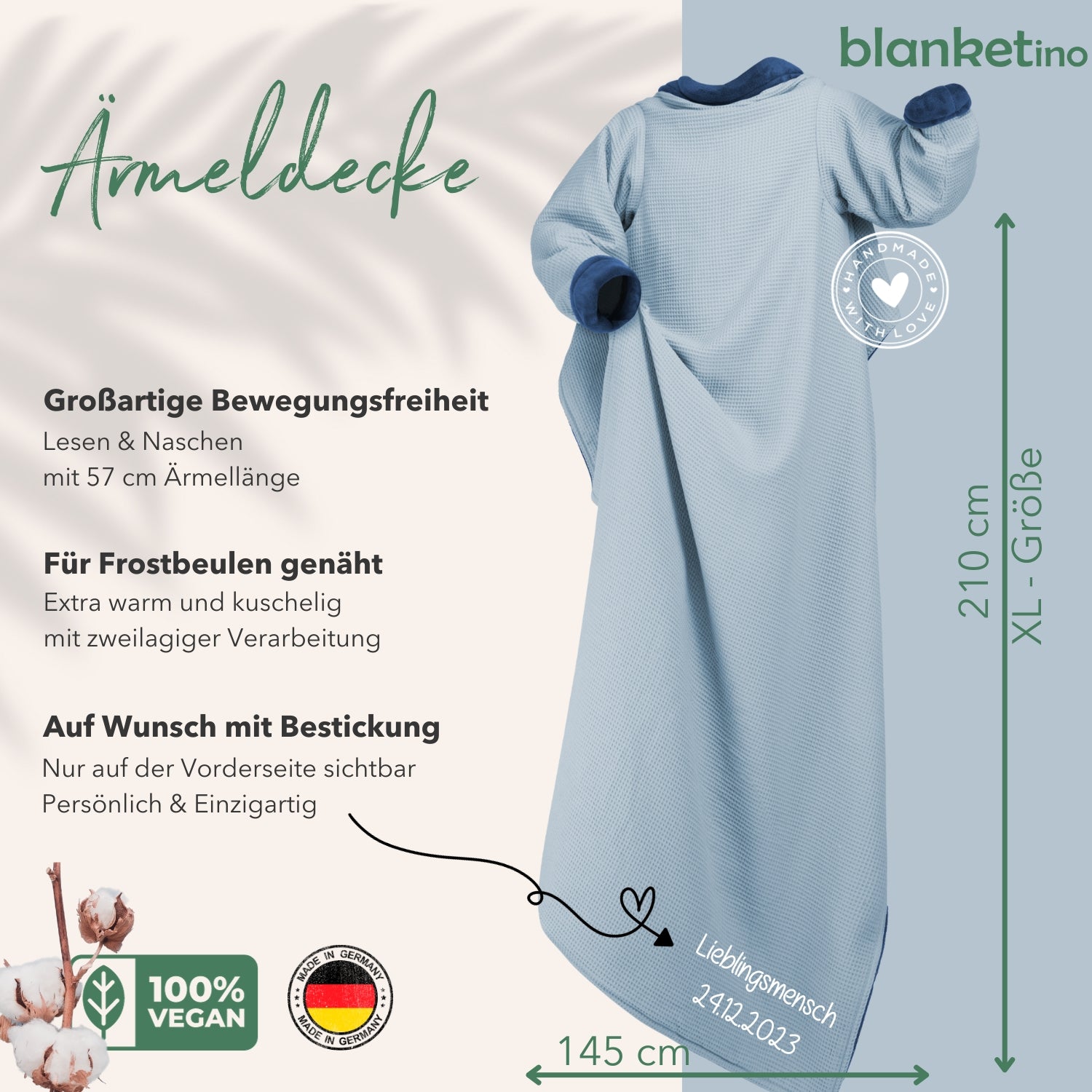 Kuscheldecke mit Ärmeln · Vollkommen · Wolkenblau · Meeresblau