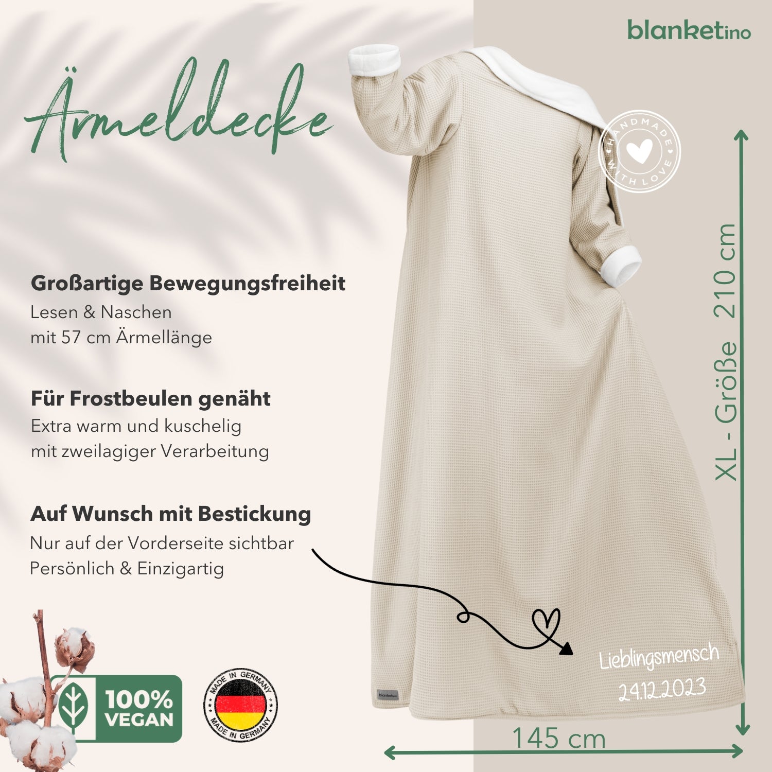 Kuscheldecke mit Ärmeln · Vollkommen · Creme · Sandweiß