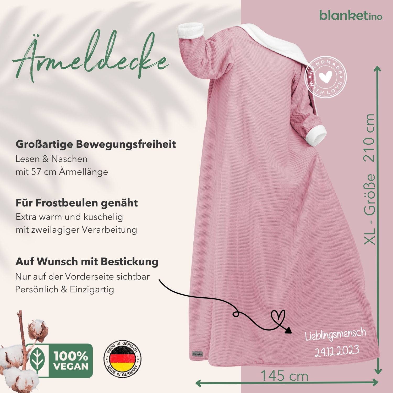 Kuscheldecke mit Ärmeln · Vollkommen · Altrosa · Sandweiß