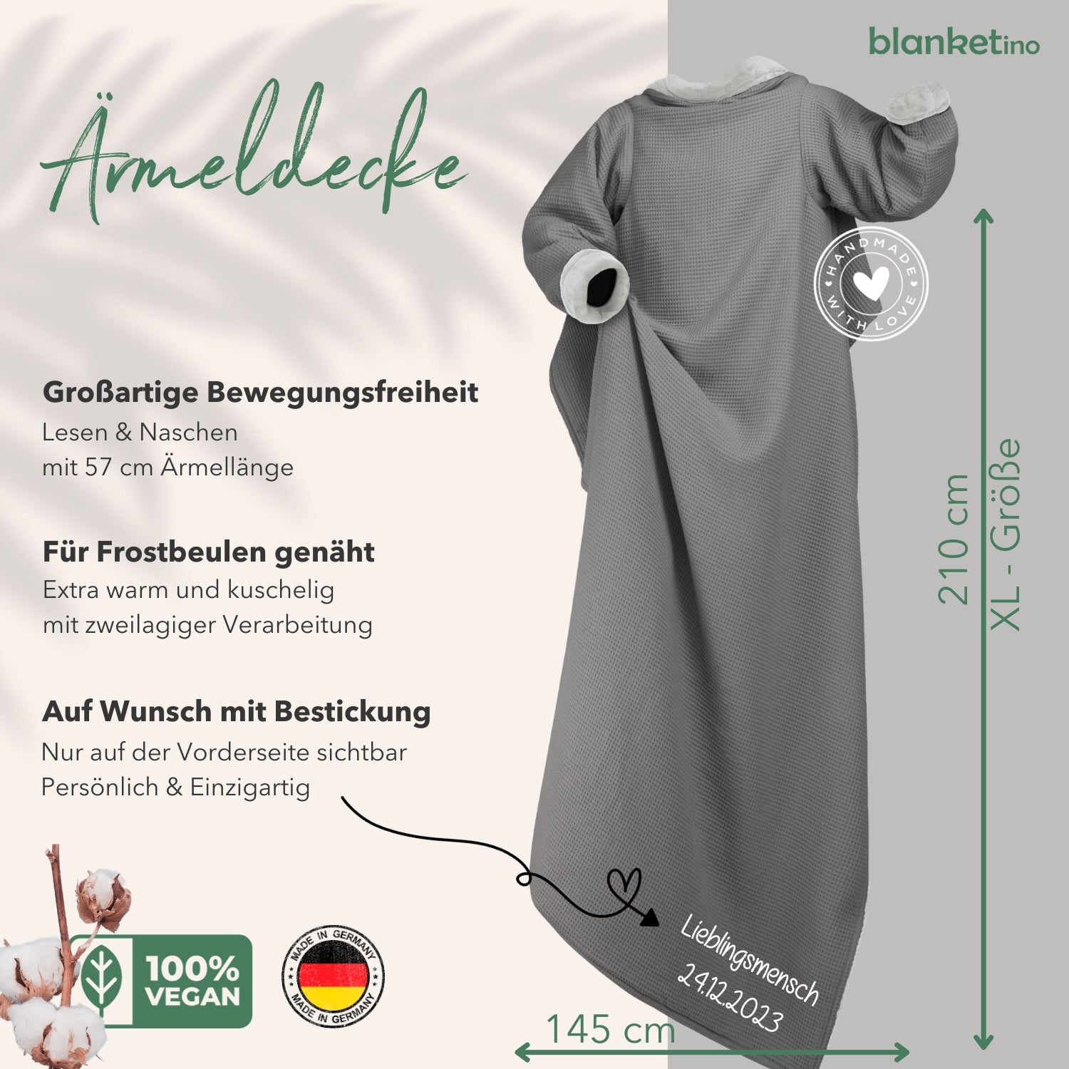 Kuscheldecke mit Ärmeln · Vollkommen · Grau · Stahlgrau