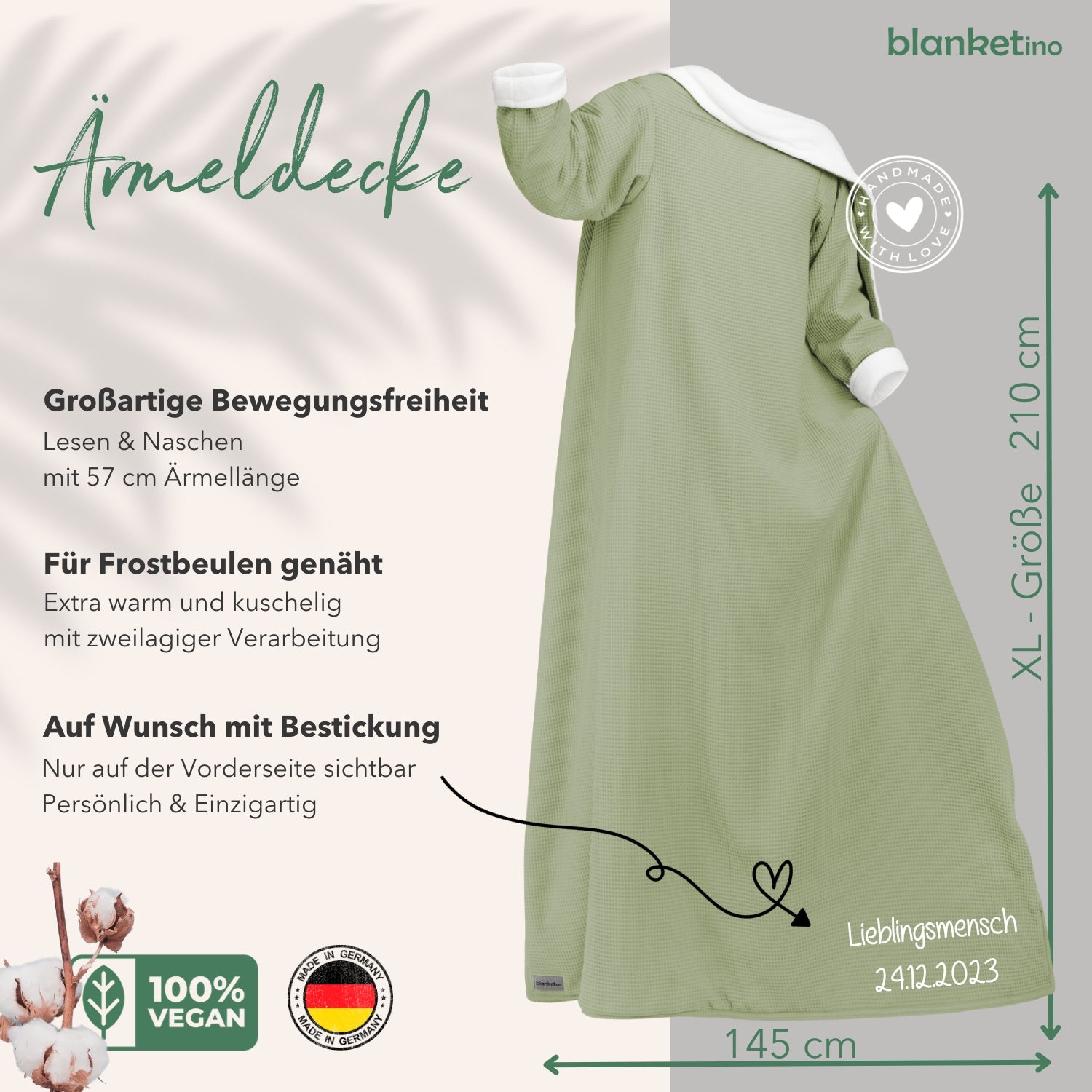 Kuscheldecke mit Ärmeln · Vollkommen · Oliv · Sandweiß