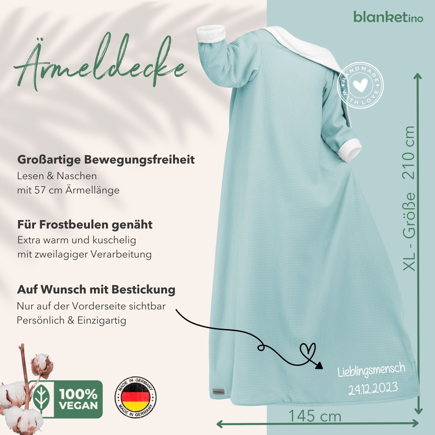 Kuscheldecke mit Ärmeln · Vollkommen · Mint · Sandweiß