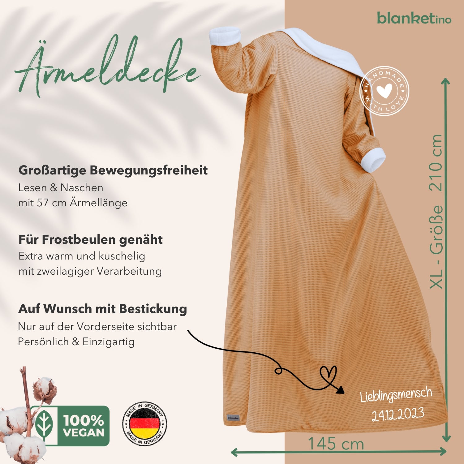 Kuscheldecke mit Ärmeln • Vollkommen • Kamel • Sandweiß