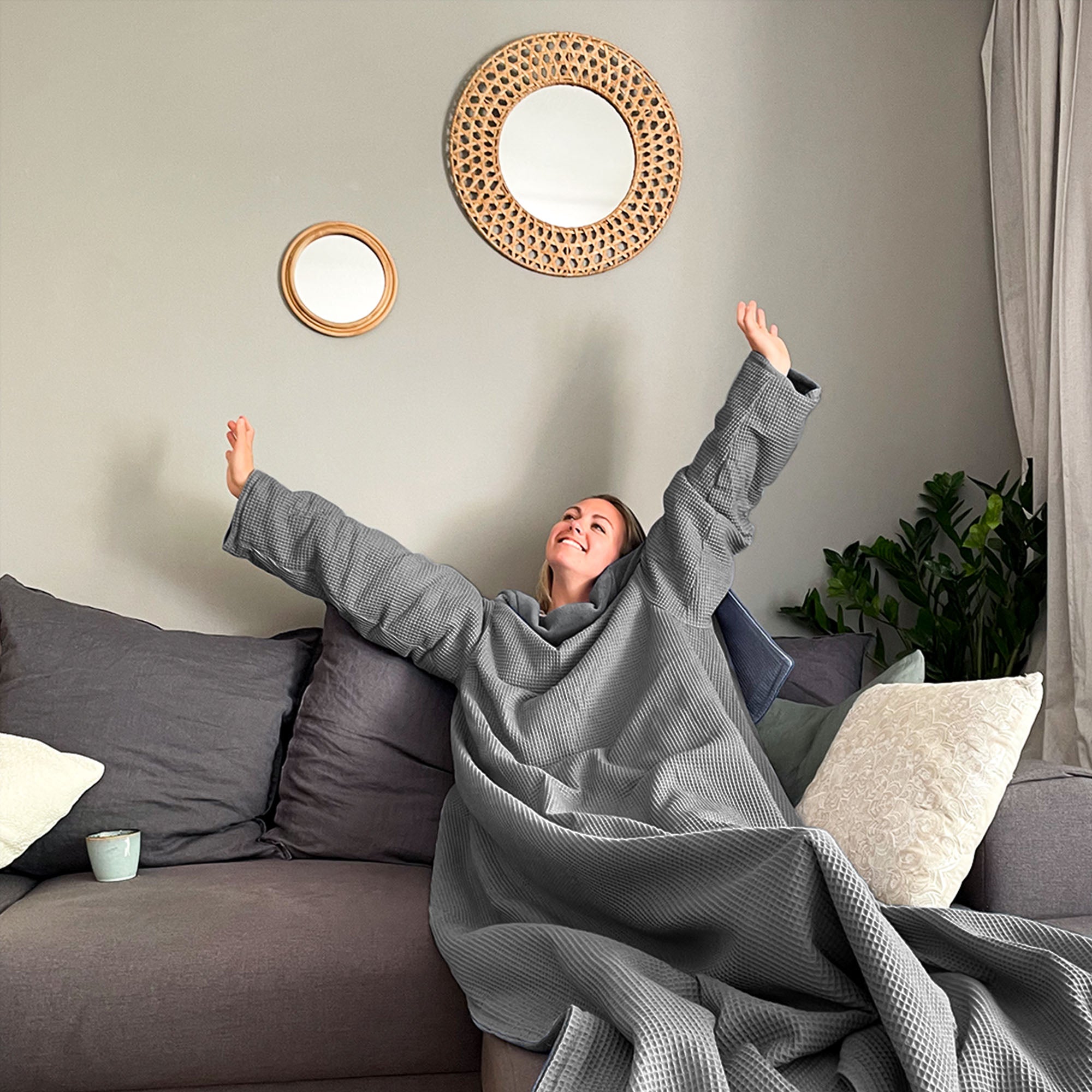 Kuscheldecke mit Ärmeln · Vollkommen · Grau · Stahlgrau