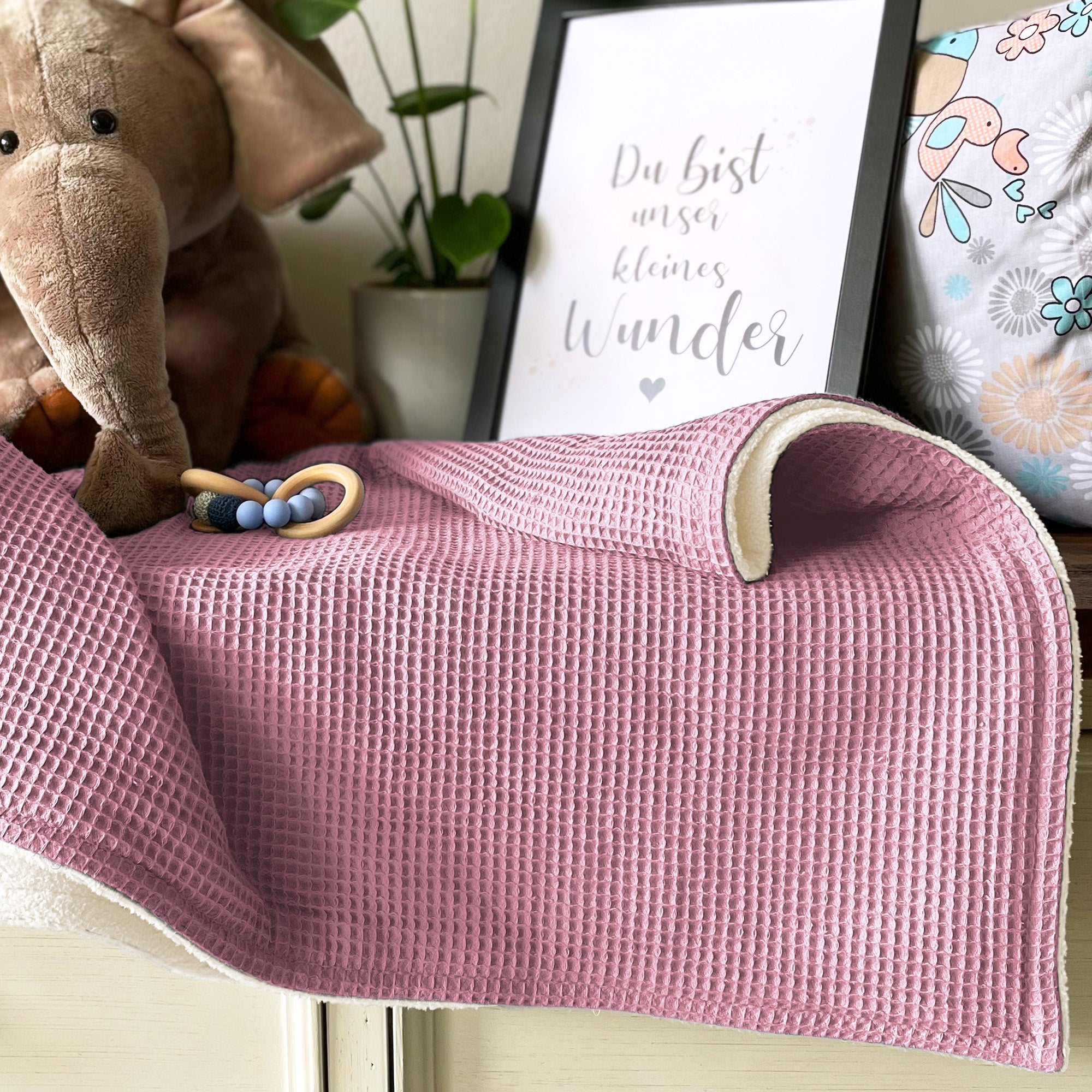 Babydecke mit Namen - 70 x 100 cm • Altrosa