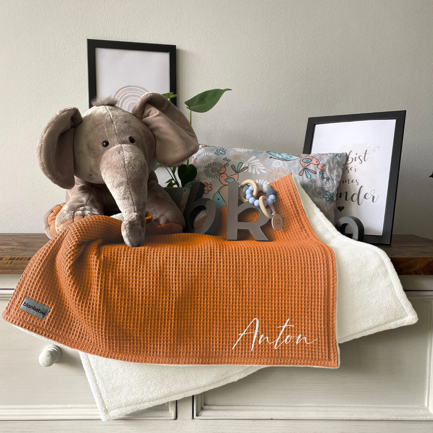 Babydecke mit Namen - 70 x 100 cm • Cognac