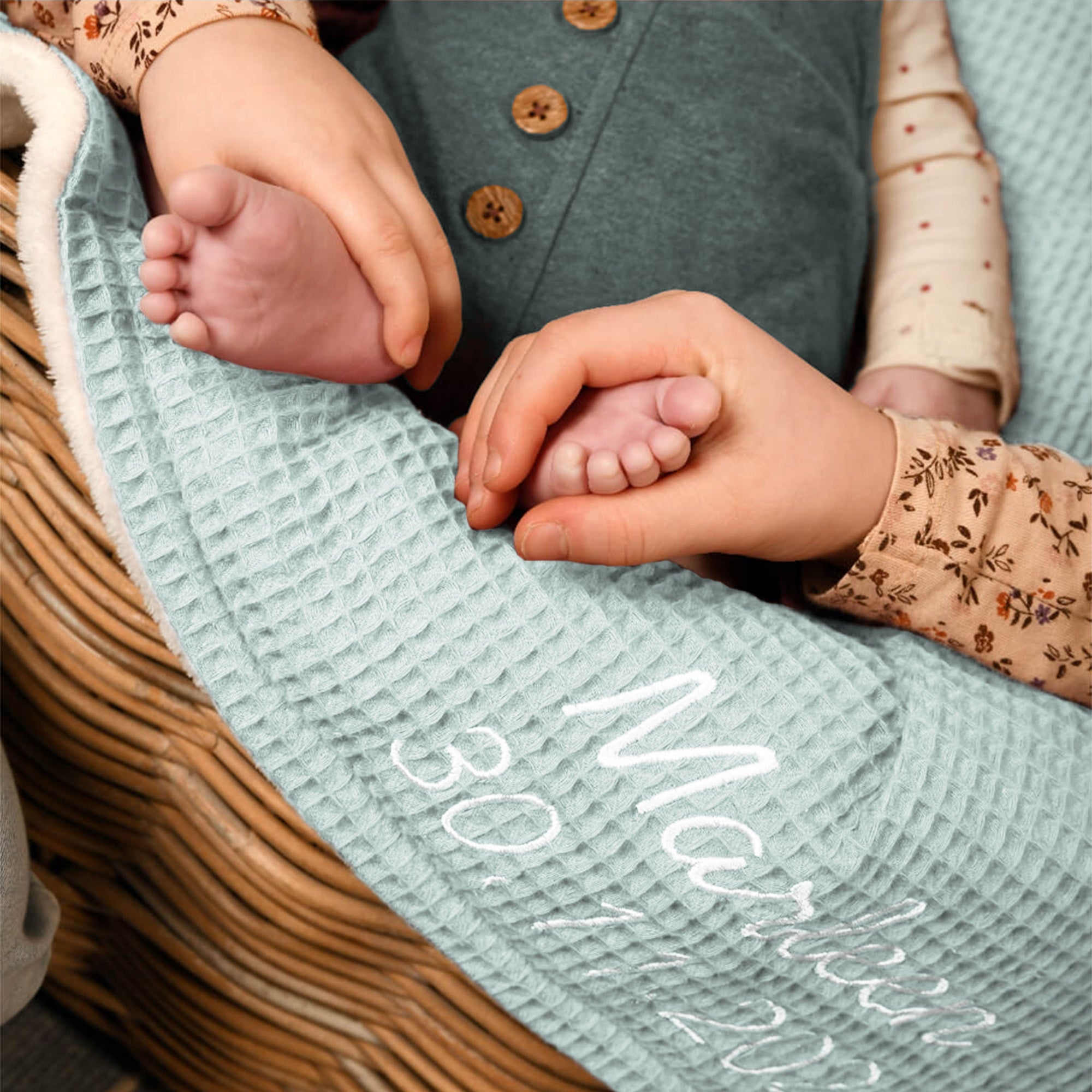Babydecke mit Namen - 70 x 100 cm • Mint