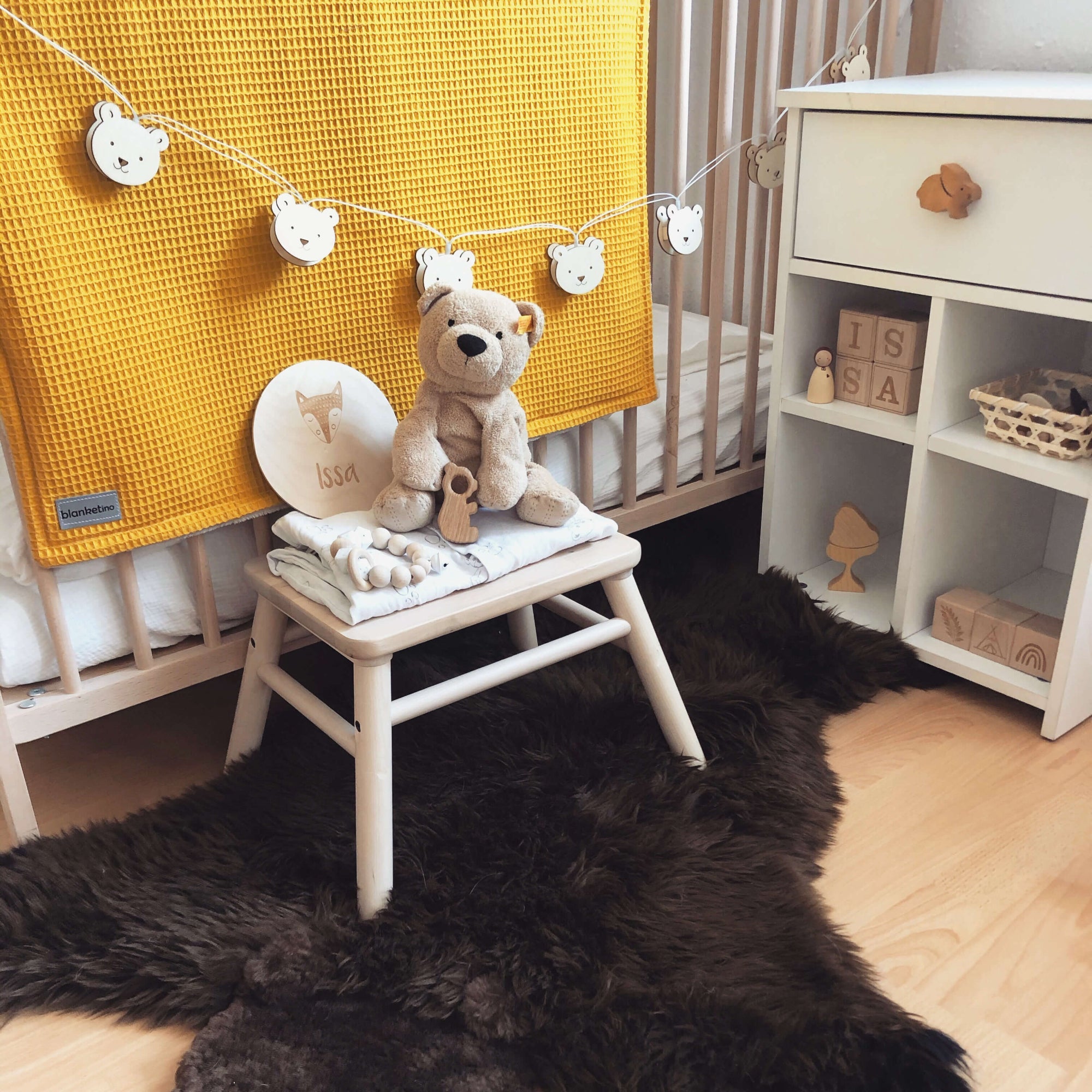 Babydecke mit Namen - 70 x 100 cm • Gelb