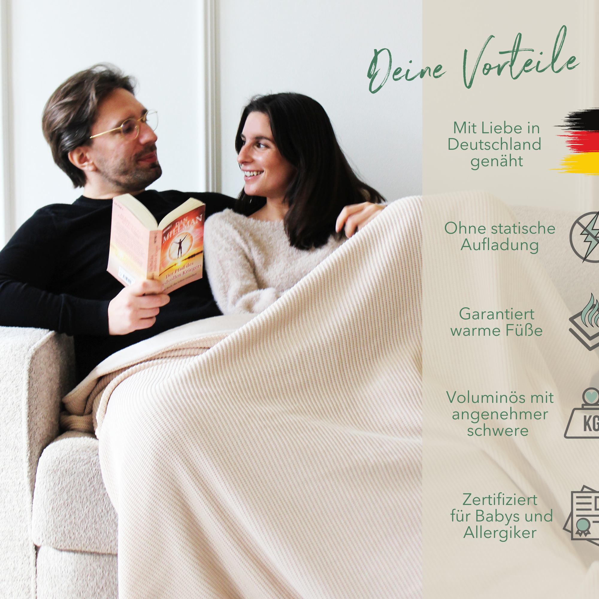 Kuscheldecke mit Baumwollstrick • Creme