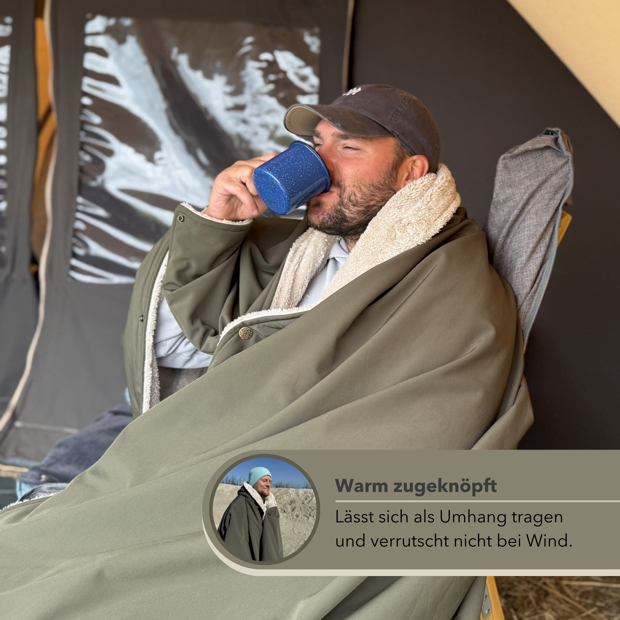 Campingdecke mit Knöpfen · Outdoor · 150x210 cm · Kakhi