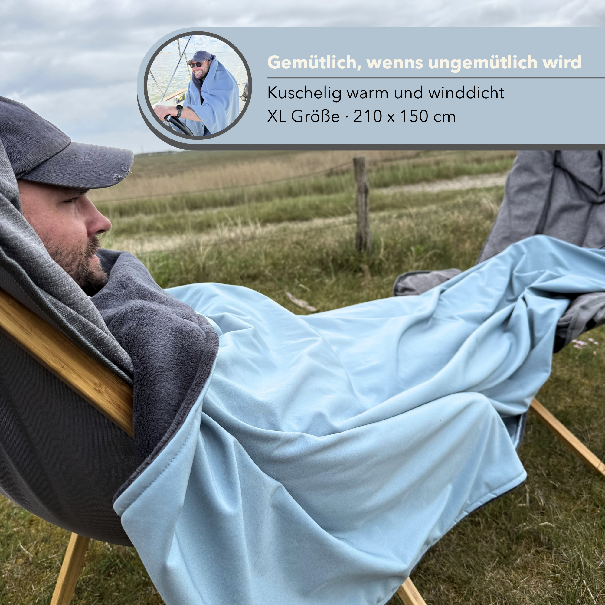 Campingdecke mit Knöpfen · Outdoor · 150x210 cm · Himmelblau