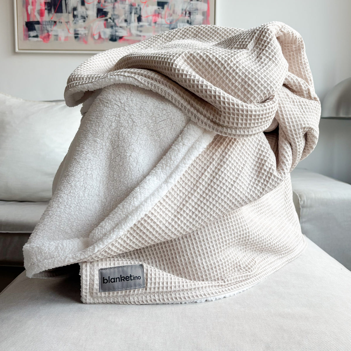 Kuscheldecke mit Teddy-Fleece · Creme · Sandweiß · 145 x 210 cm