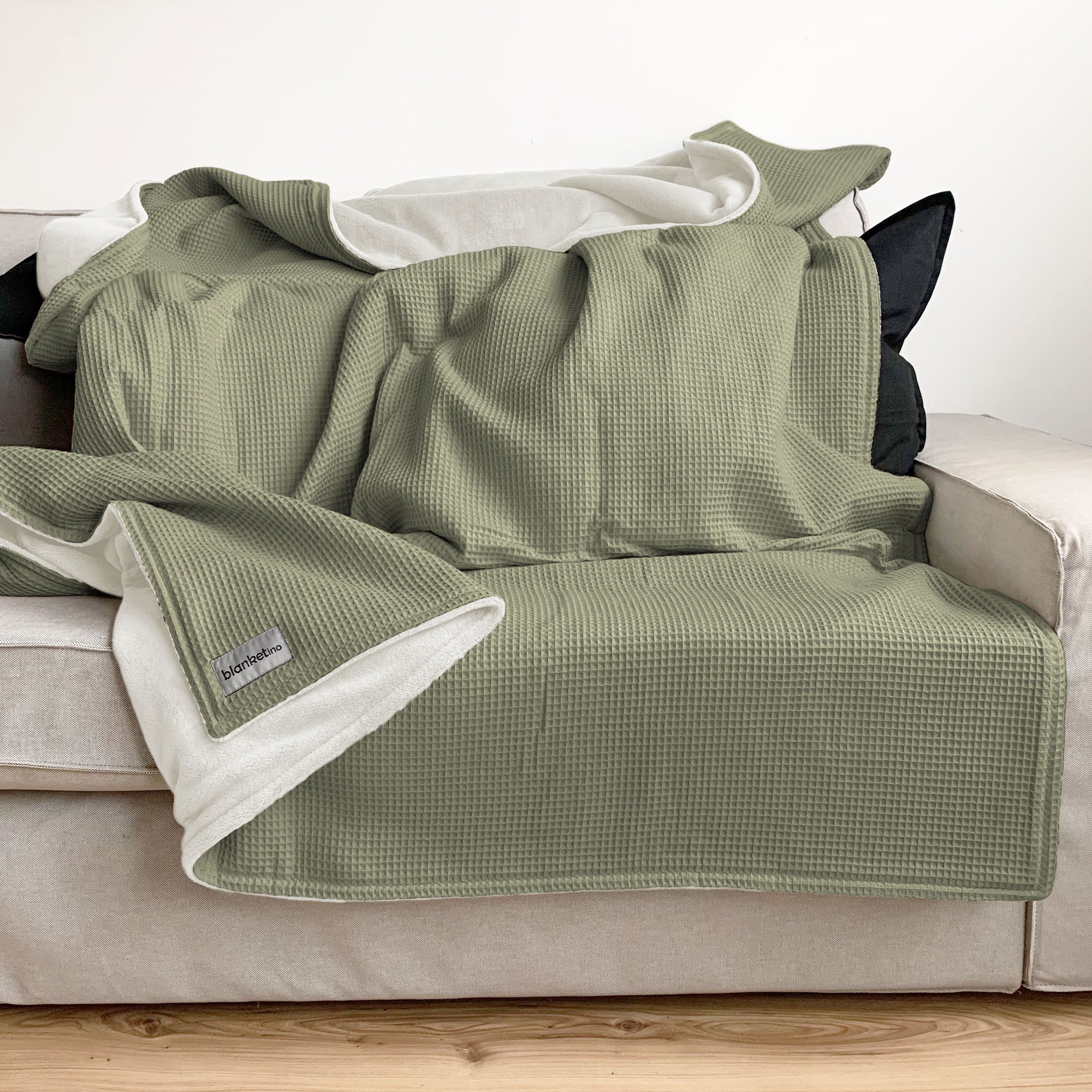 Kuscheldecke "Vollkommen" Oliv · Sandweiß