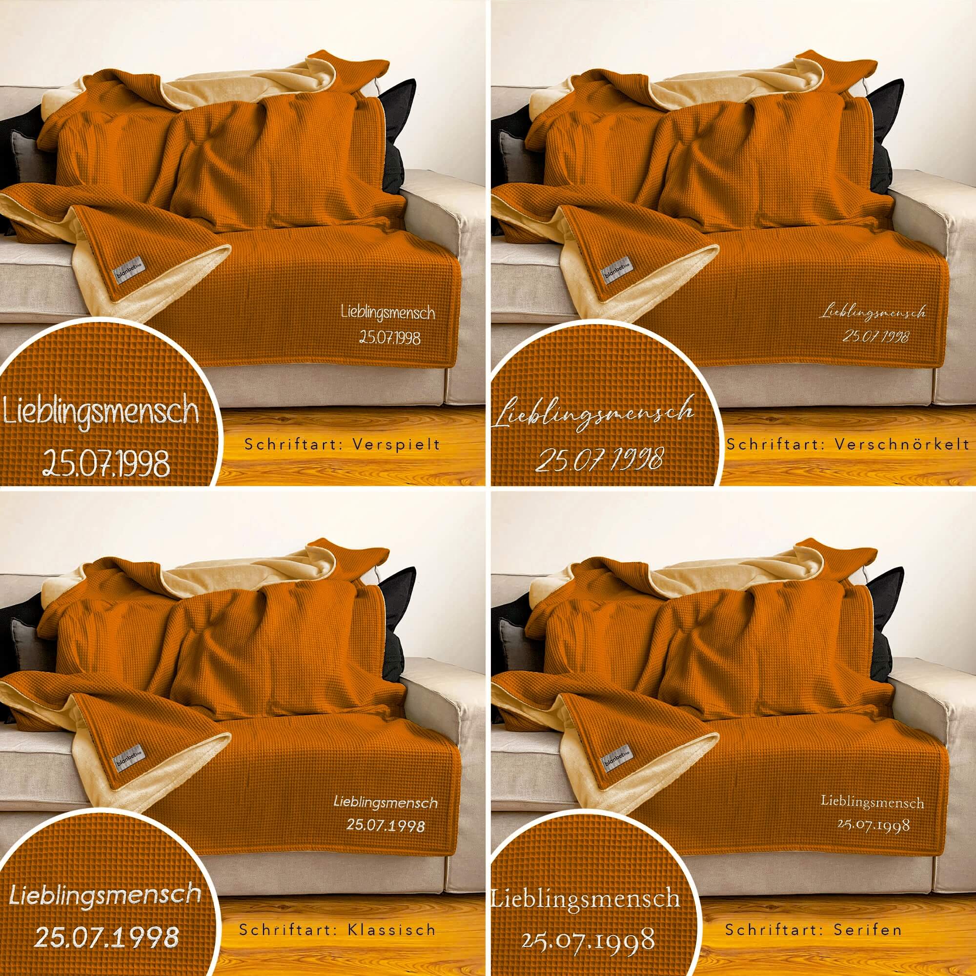 Kuscheldecke "Vollkommen" Cognac · Beige