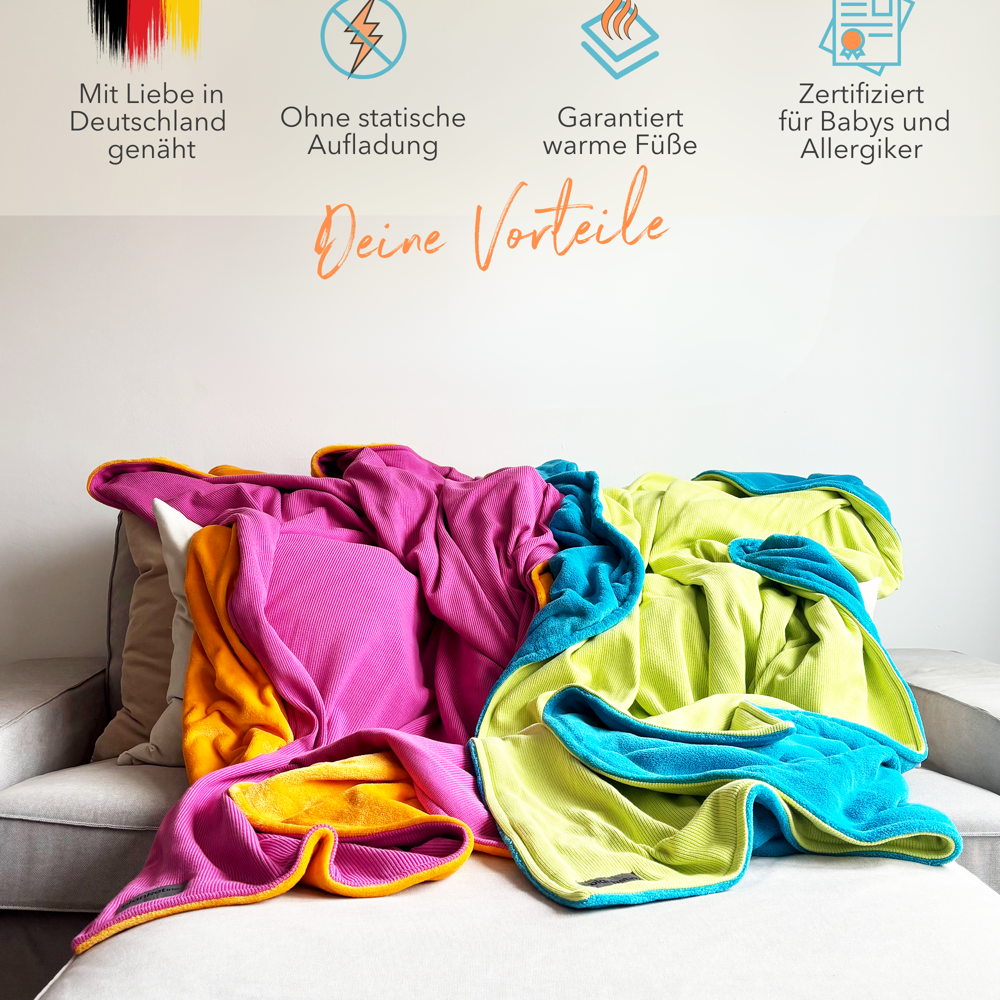 Kuscheldecke • Mini-Strick • Orange-Pink