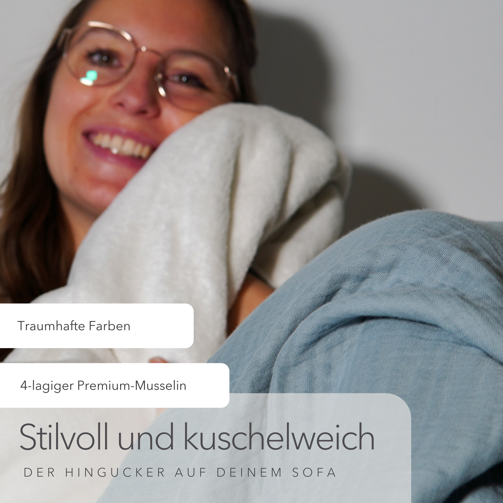 Kuscheldecke "Musselin" • Morgenblau • 145x210 cm