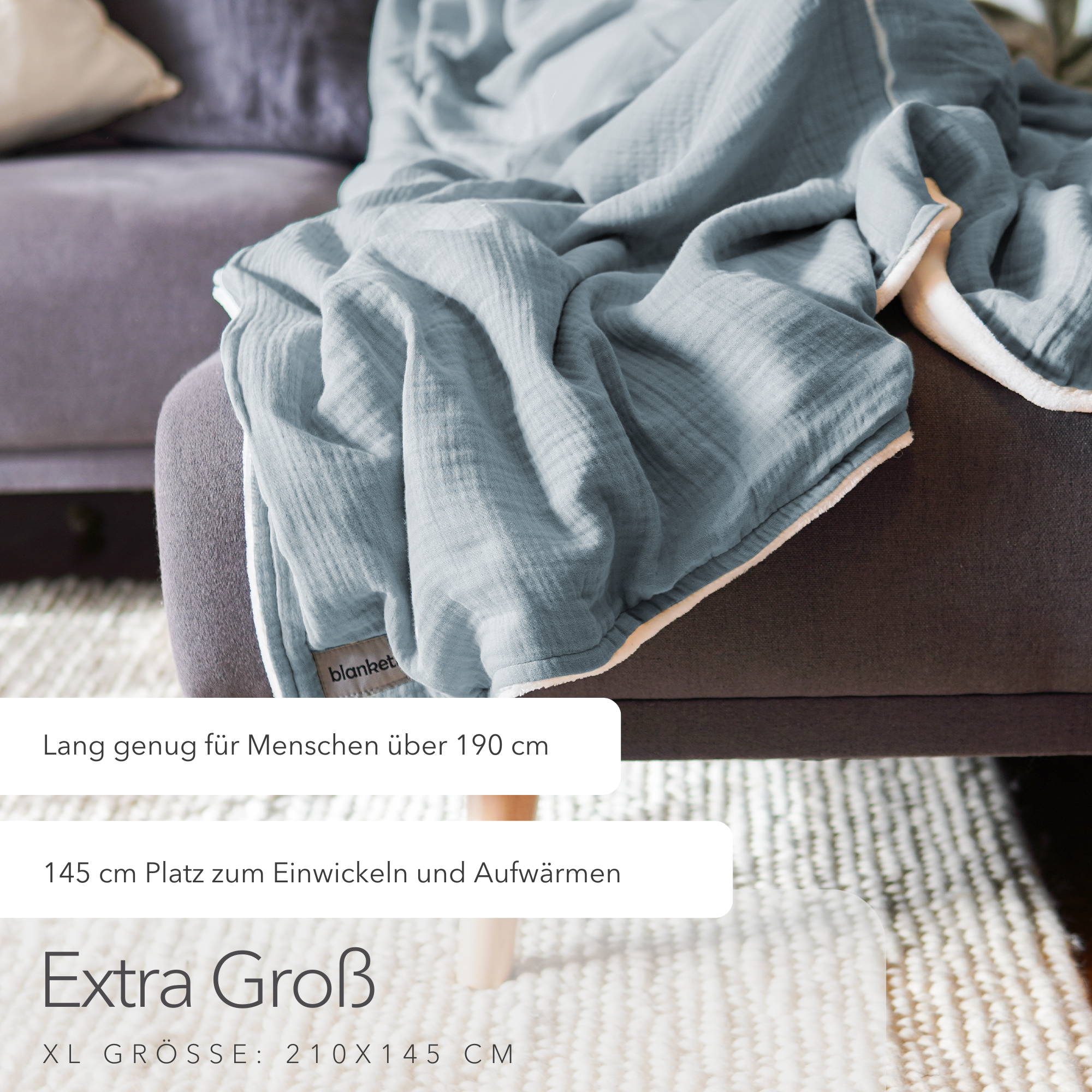 Kuscheldecke "Musselin" • Morgenblau • 145x210 cm