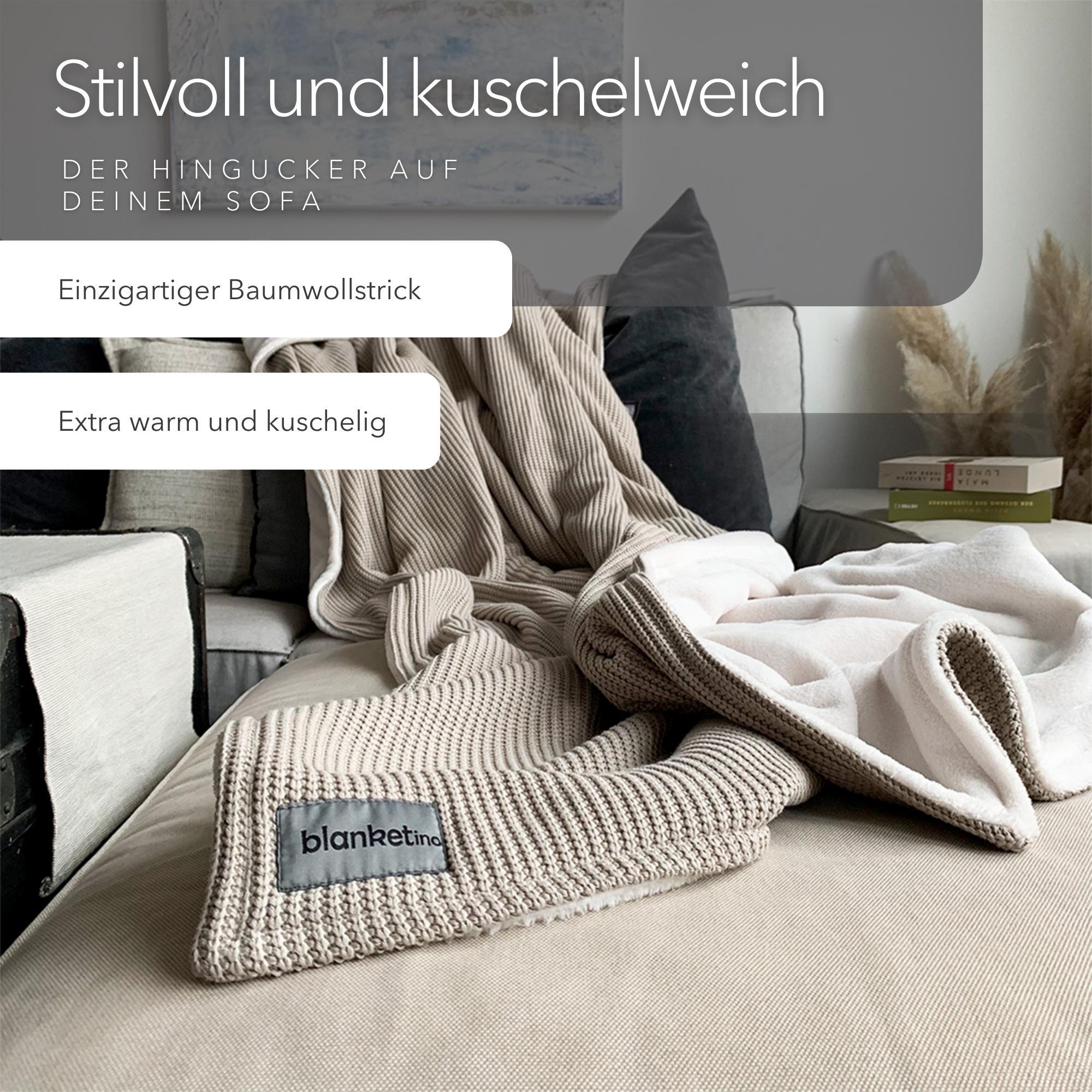 Kuscheldecke mit Baumwollstrick • Champagner