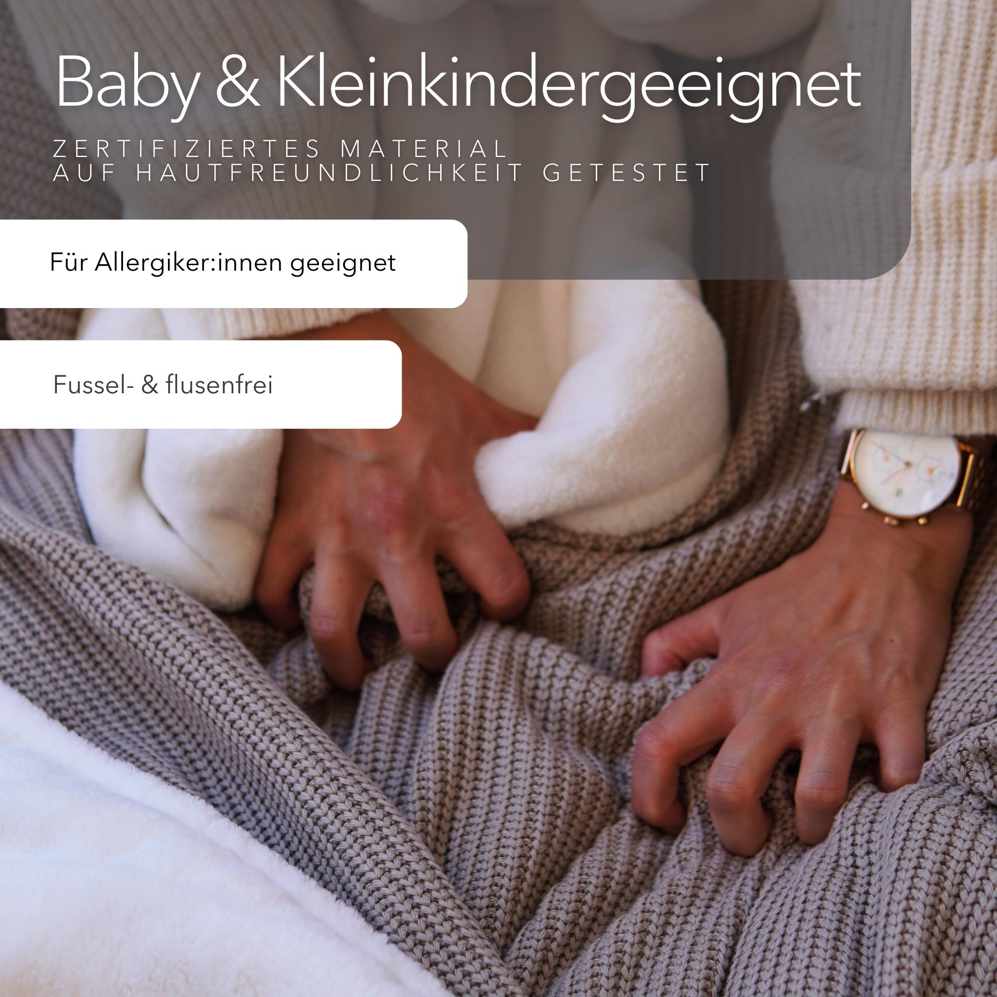 Kuscheldecke mit Baumwollstrick • Champagner