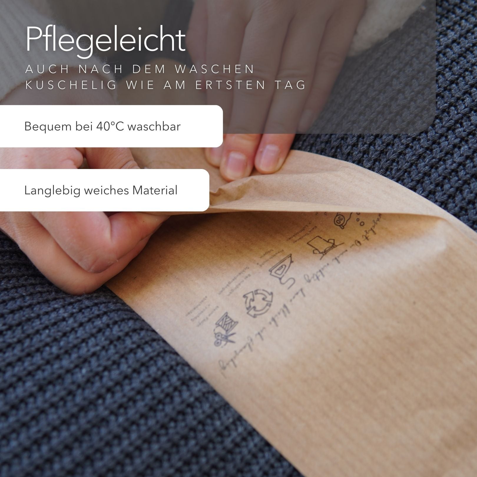 Kuscheldecke mit Baumwollstrick • Dunkelgrau