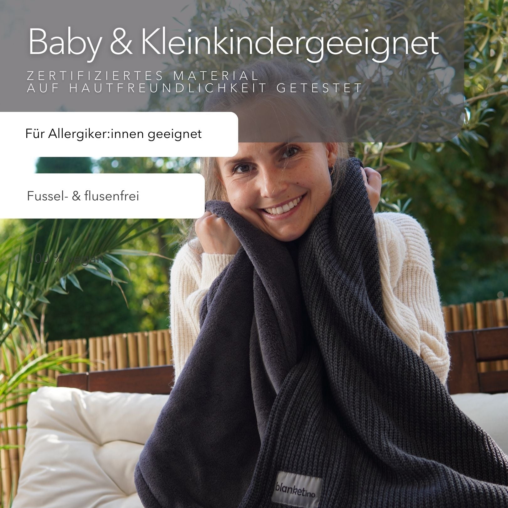 Kuscheldecke mit Baumwollstrick • Dunkelgrau