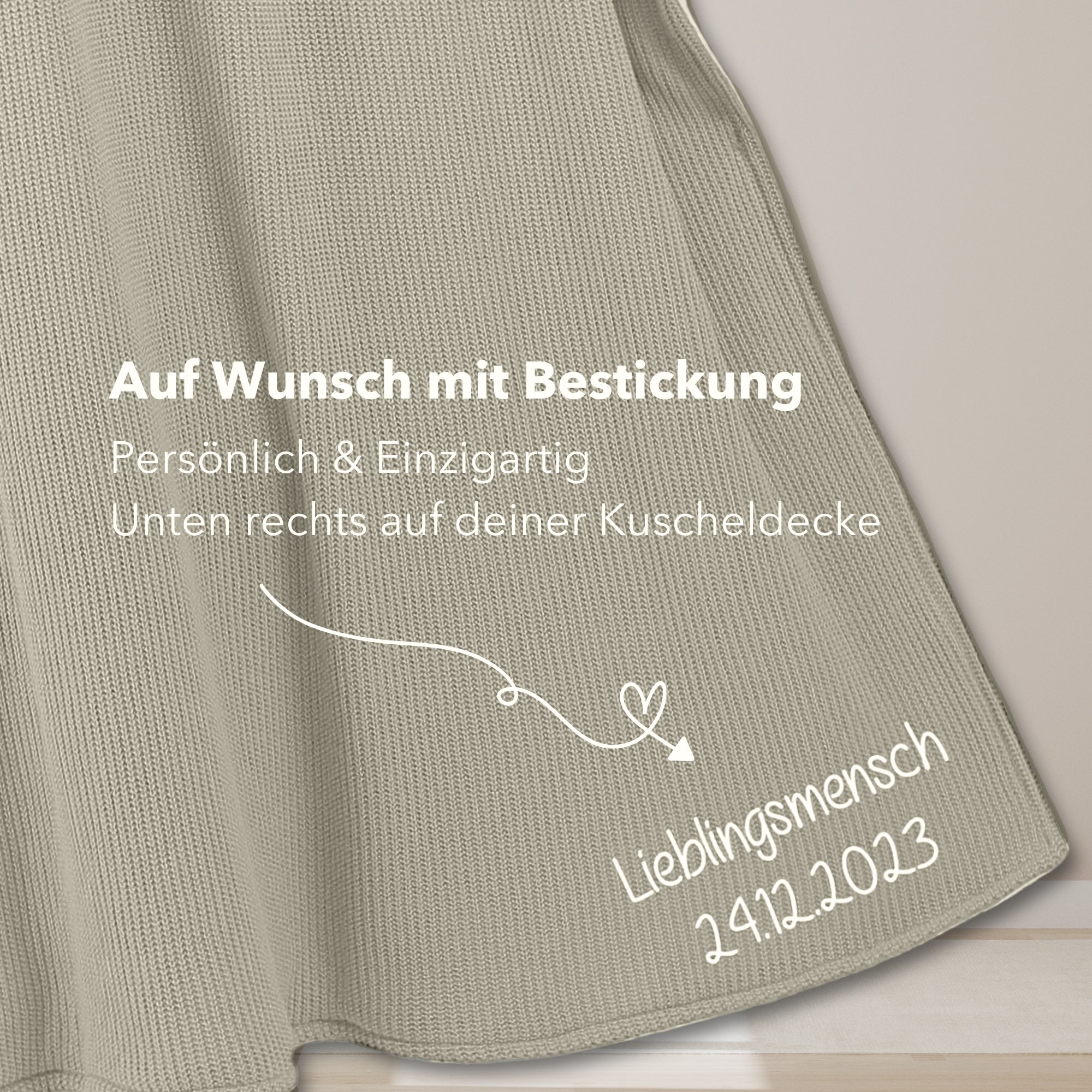 Kuscheldecke mit Baumwollstrick • Champagner