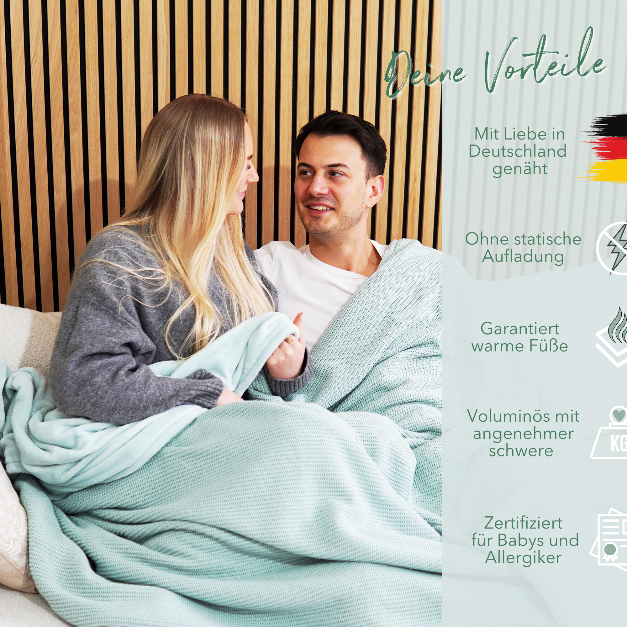Kuscheldecke mit Baumwollstrick • Mint