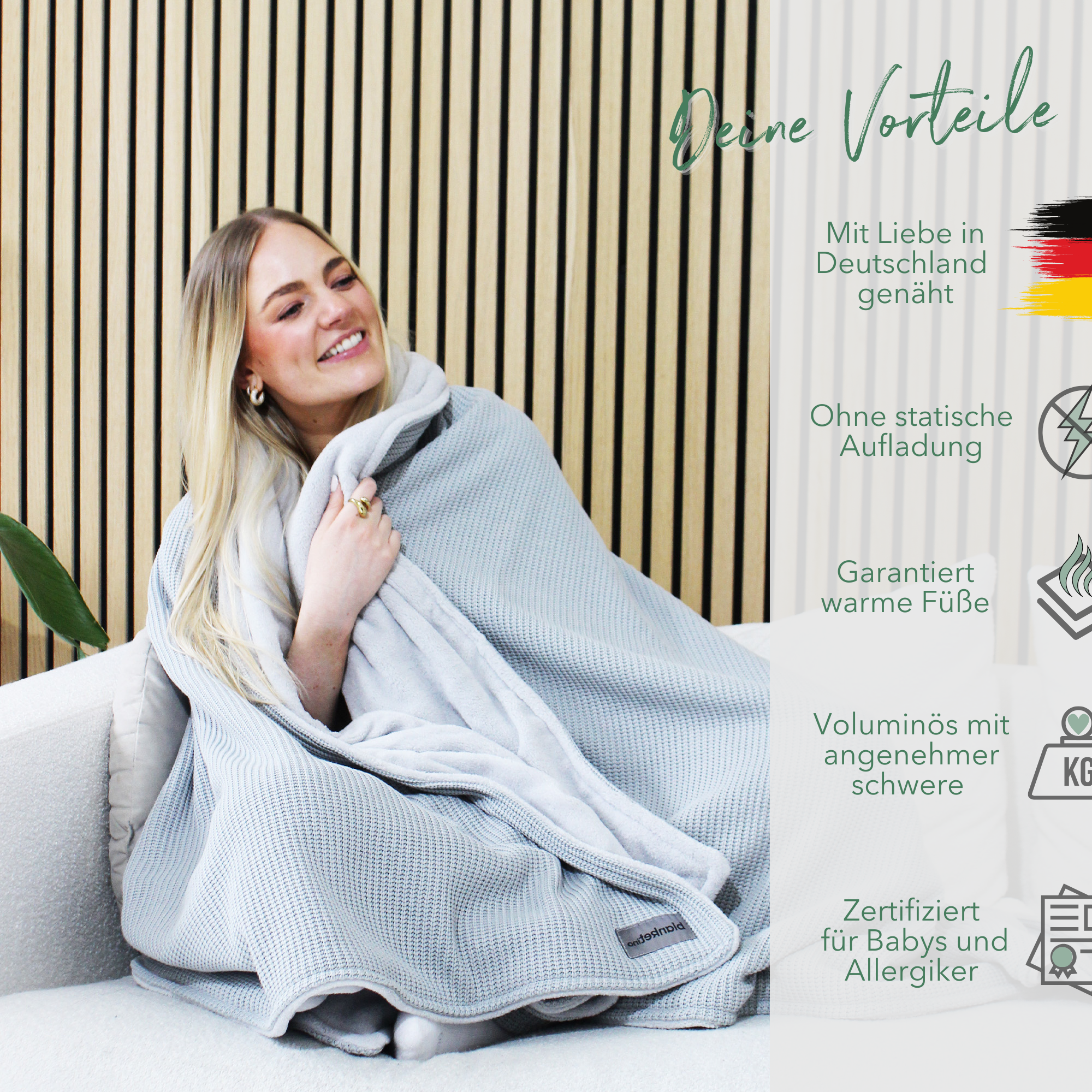 Kuscheldecke mit Baumwollstrick • Grau-Gletschergrau