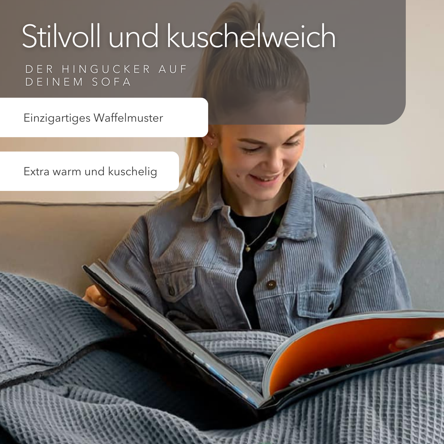 Kuscheldecke "Vollkommen" Wolkenblau · Stahlgrau