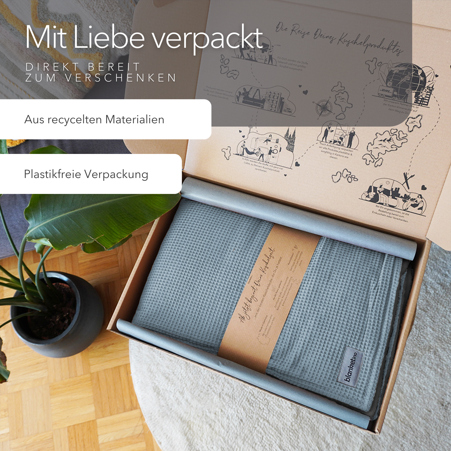 Kuscheldecke "Vollkommen" Wolkenblau · Stahlgrau