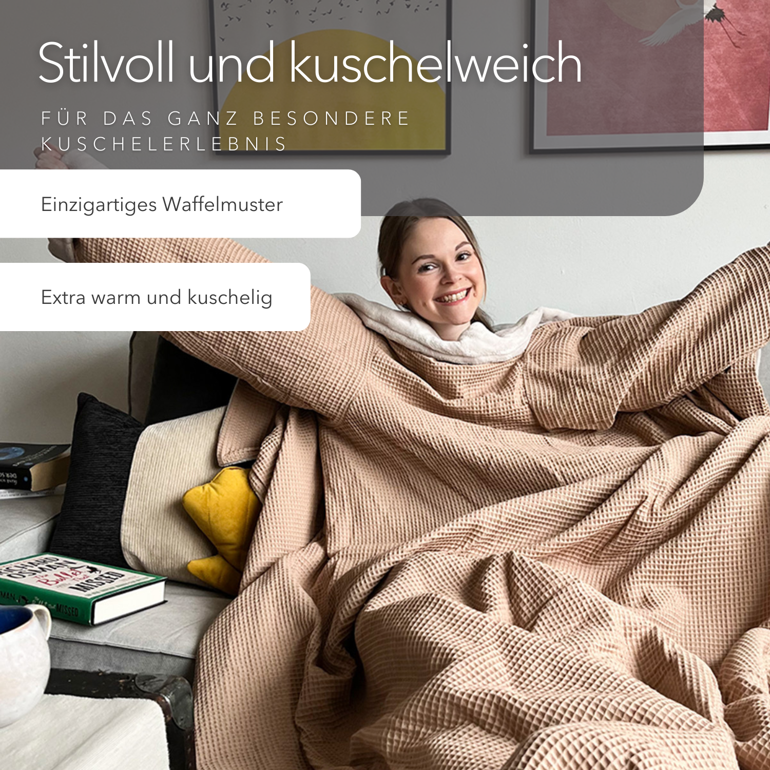 Kuscheldecke mit Ärmeln • Vollkommen • 145 x 210 cm • Cremerosa