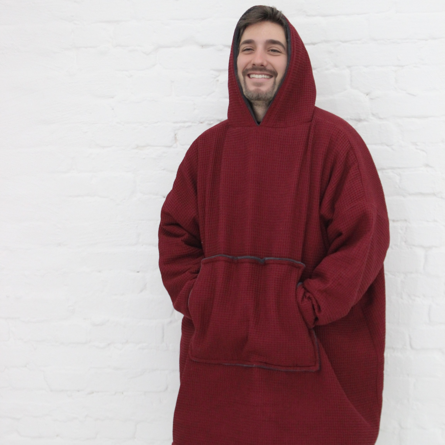 Kuschel-Hoodie mit Kapuze • Weinrot • Stahlgrau