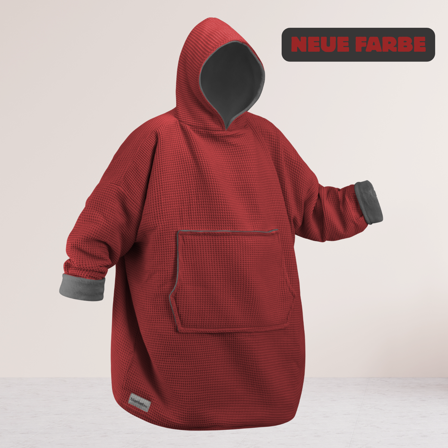 Kuschel-Hoodie mit Kapuze • Weinrot • Stahlgrau