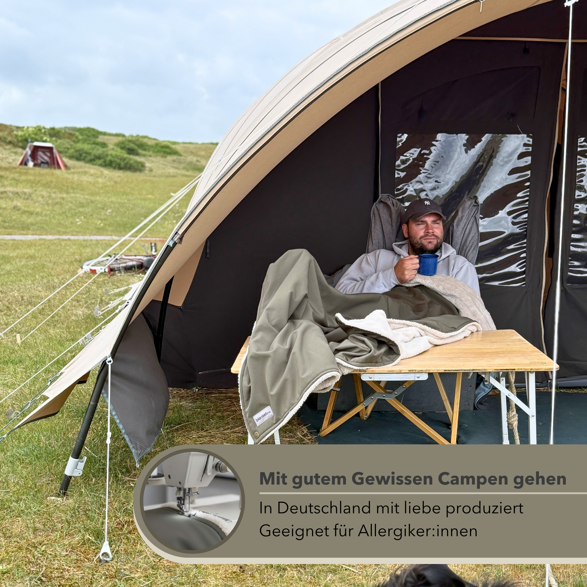 Campingdecke mit Knöpfen · Outdoor · 150x210 cm · Kakhi