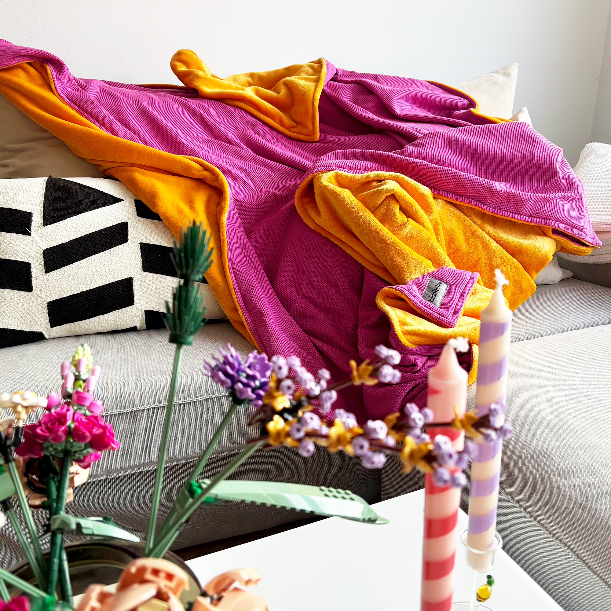 Kuscheldecke • Mini-Strick • Orange-Pink