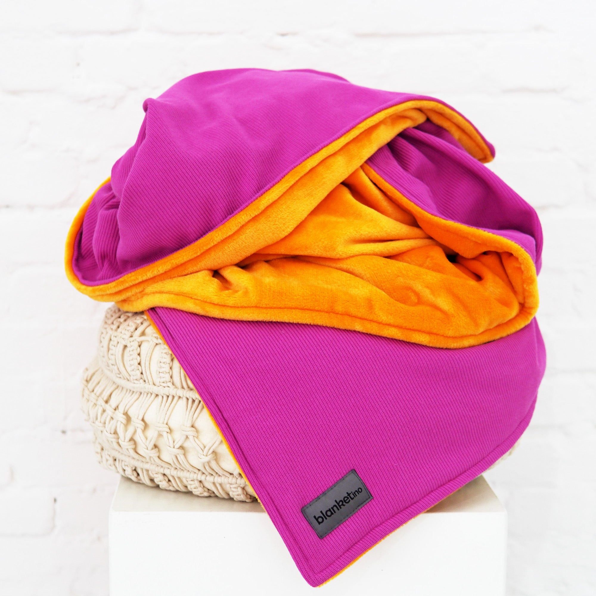 Kuscheldecke • Mini-Strick • Orange-Pink