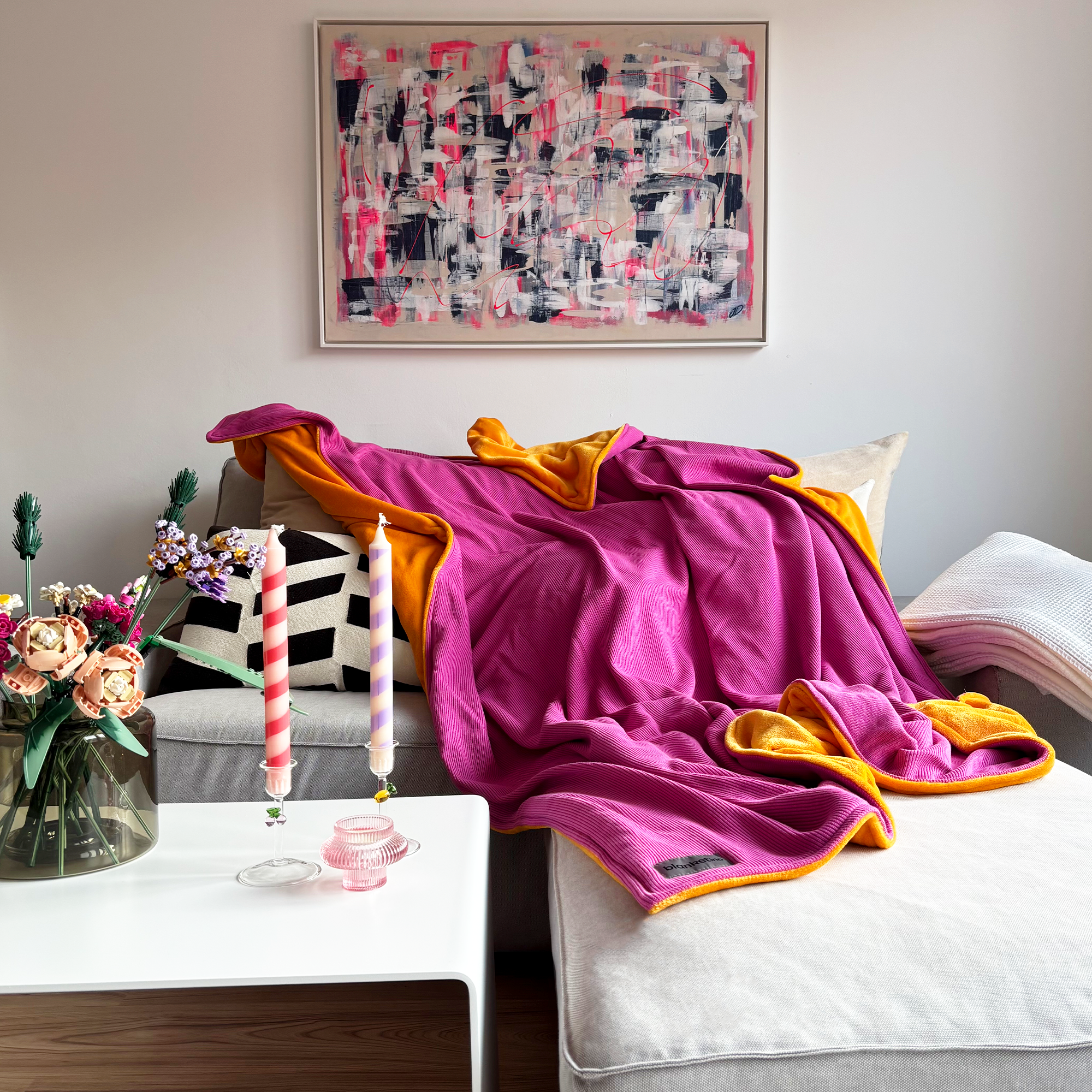 Kuscheldecke • Mini-Strick • Orange-Pink