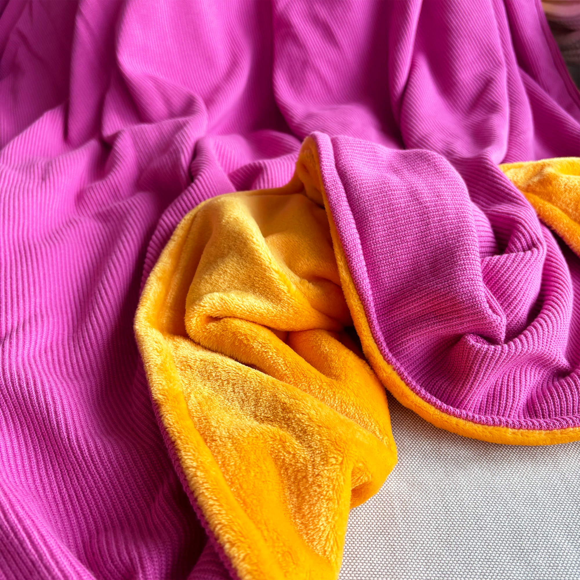 Kuscheldecke • Mini-Strick • Orange-Pink