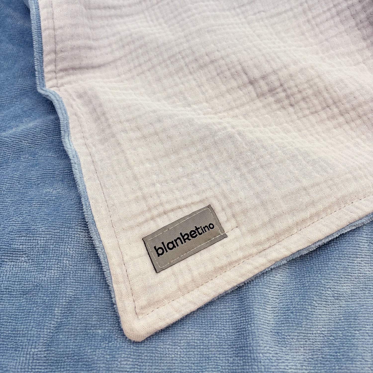 Musselin Babydecke mit Namen - 70 x 100 cm • Blau-Grau