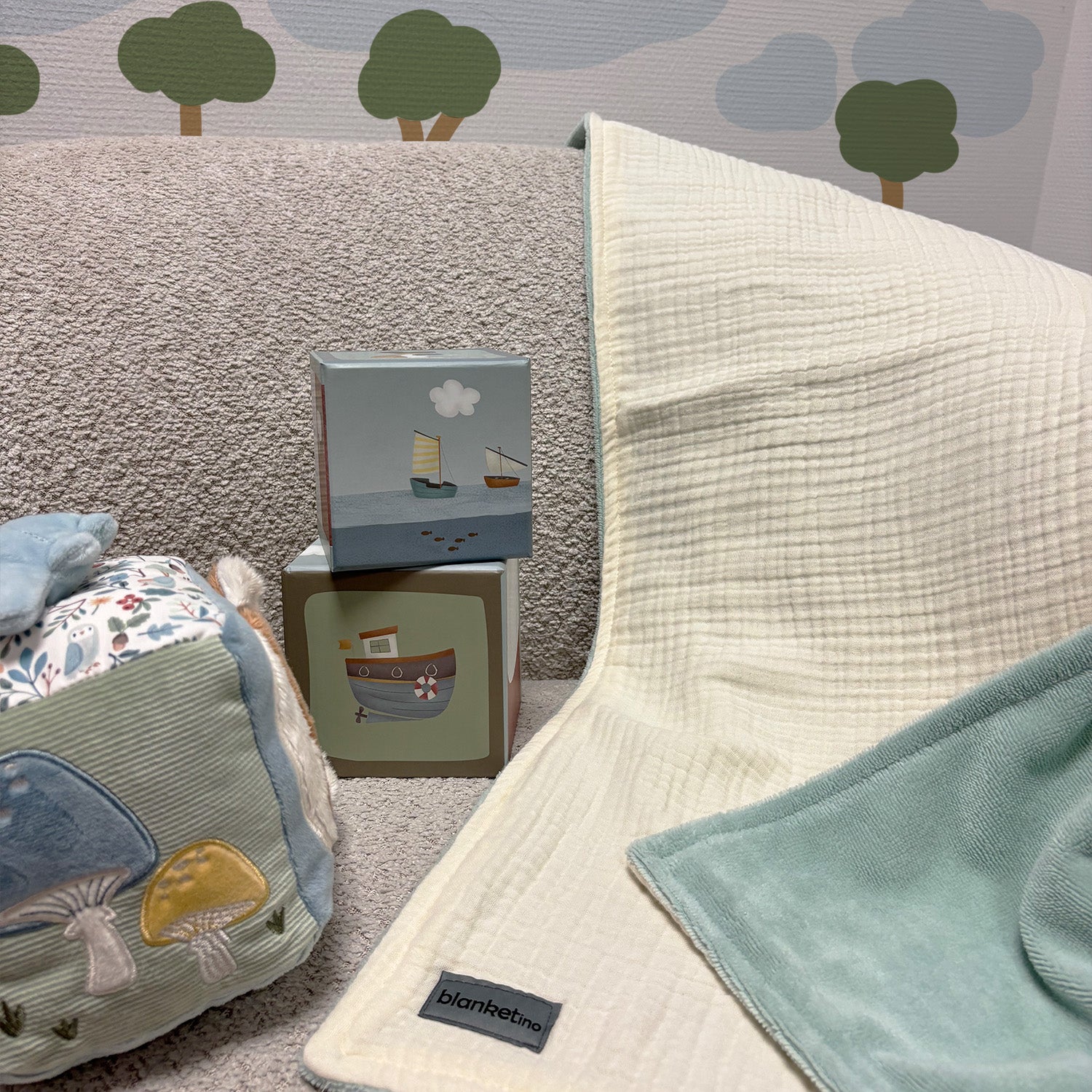 Musselin Babydecke mit Namen - 70 x 100 cm • Vanille-Grün