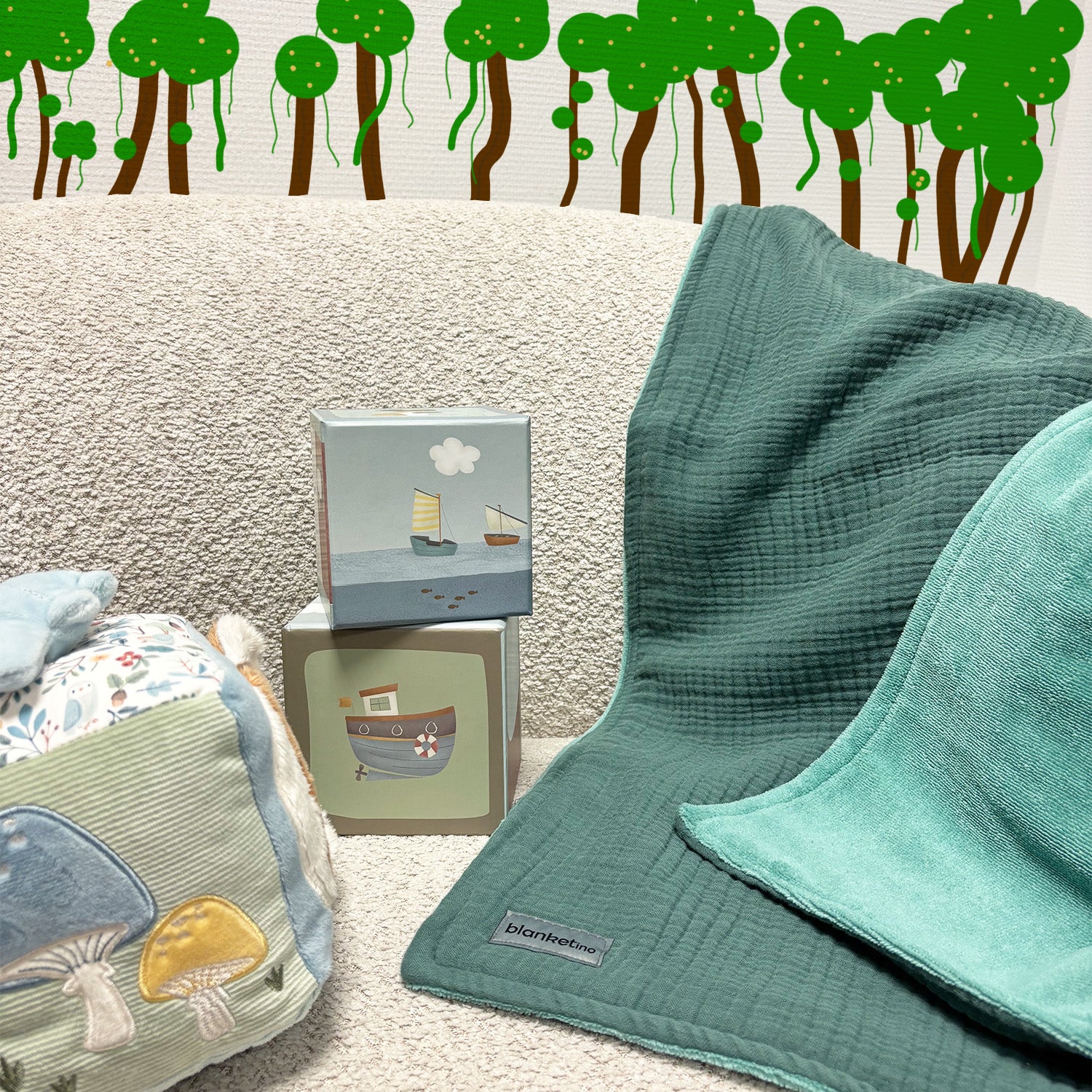 Musselin Babydecke mit Namen - 70 x 100 cm • Dschungelgrün