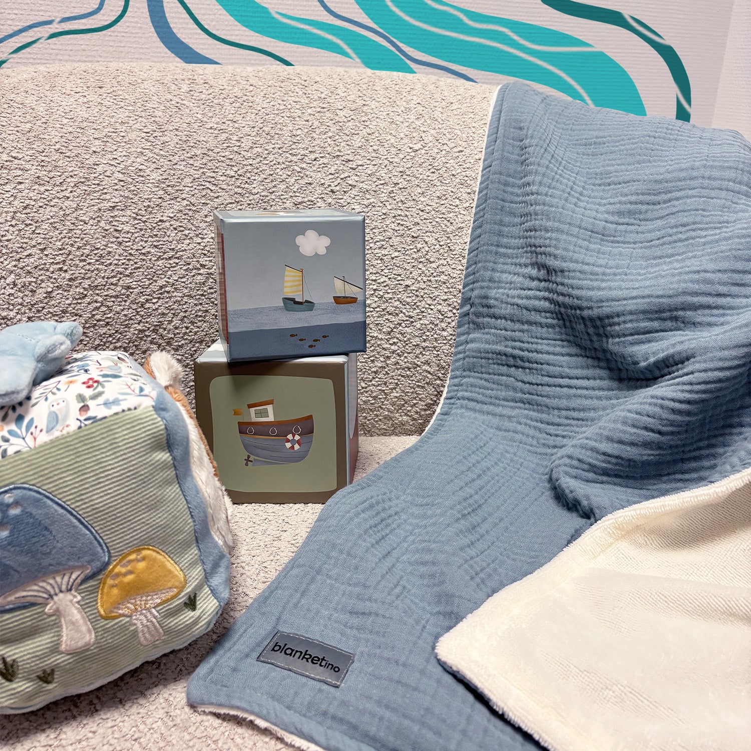 Musselin Babydecke mit Namen - 70 x 100 cm • Morgenblau