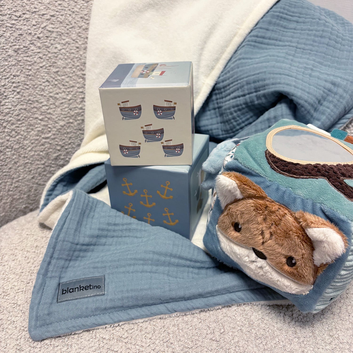 Musselin Babydecke mit Namen - 70 x 100 cm • Morgenblau