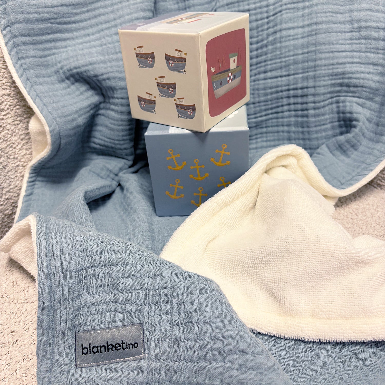 Musselin Babydecke mit Namen - 70 x 100 cm • Morgenblau