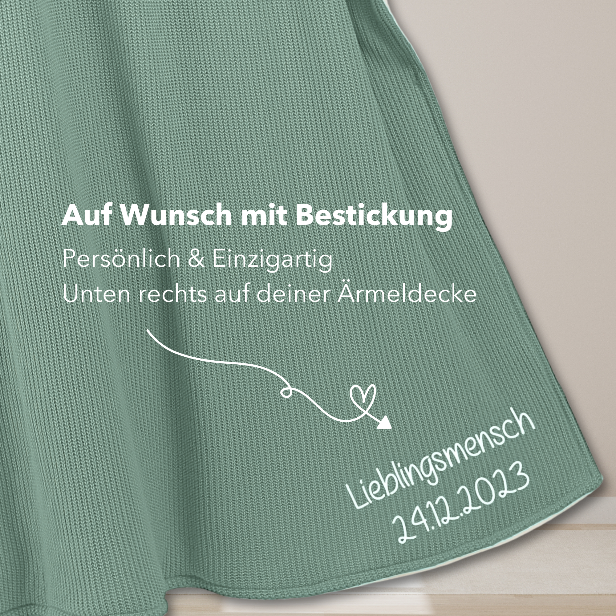 Kuscheldecke mit Ärmeln · Baumwollstrick · Seegrün