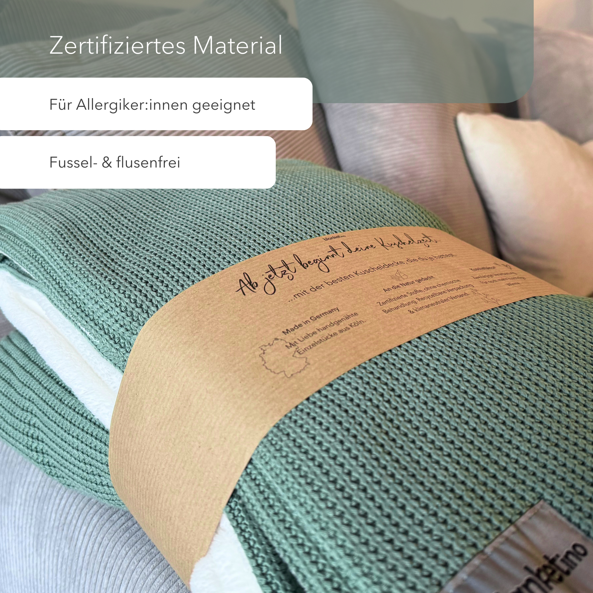 Kuscheldecke mit Ärmeln · Baumwollstrick · Seegrün